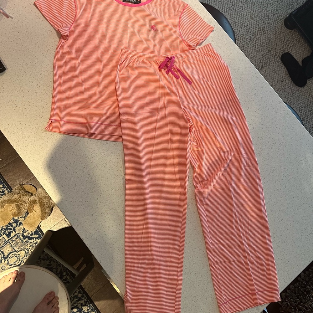 NWT Lauren by Ralph Lauren Striped Orange and White Pajamas